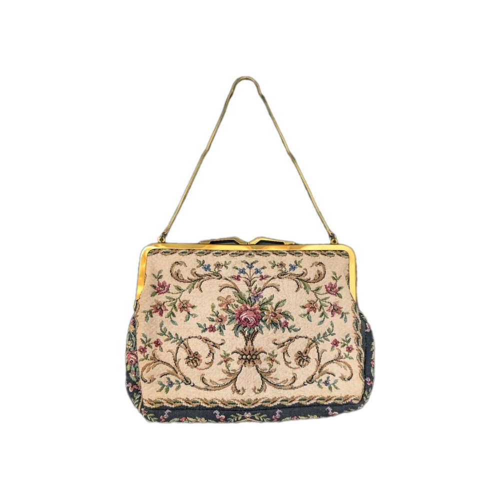 VINTAGE TAPESTRY PURSE Made in West Germany Floral Multicolor Gold Tone Chain - Picture 7 of 16